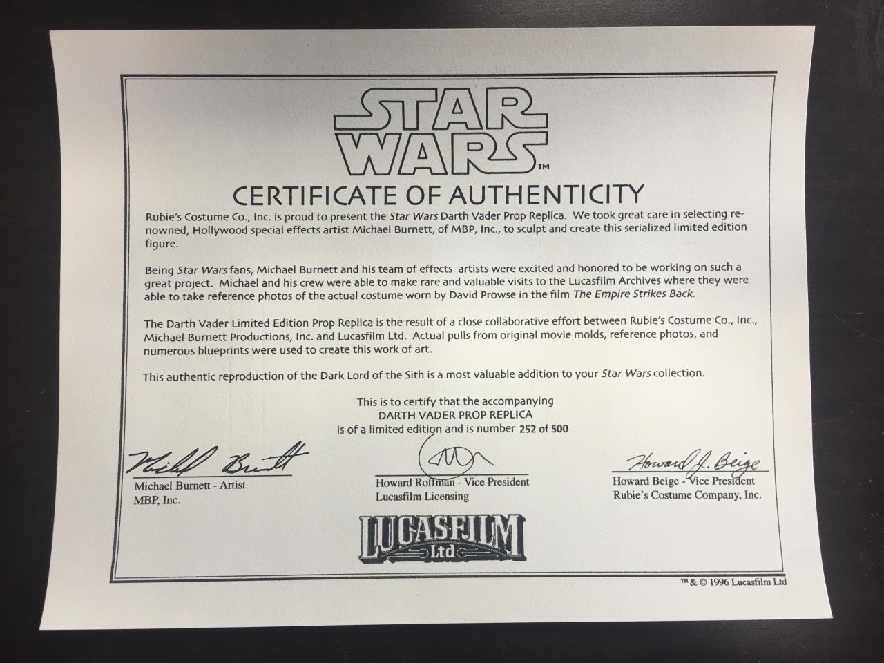 Life Size Star Wars Rubies/Burnett Darth Vader