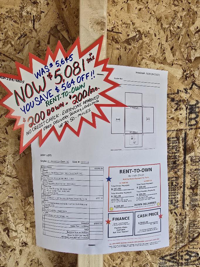 $564 OFF - 10x16 LOFTED BARN -$5,081 OR $200 DOWN & $200/MO - NO CREDIT CHECK - EVERYONE APPROVED - FREE DELIVERY & BLOCKS (50 miles)