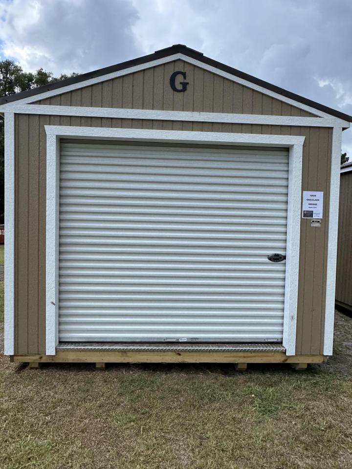 Graceland 12x20 Garage with DuraTemp Siding – Warm Sand, Platinum Metal Roof, Patented Ventilation, Free Delivery