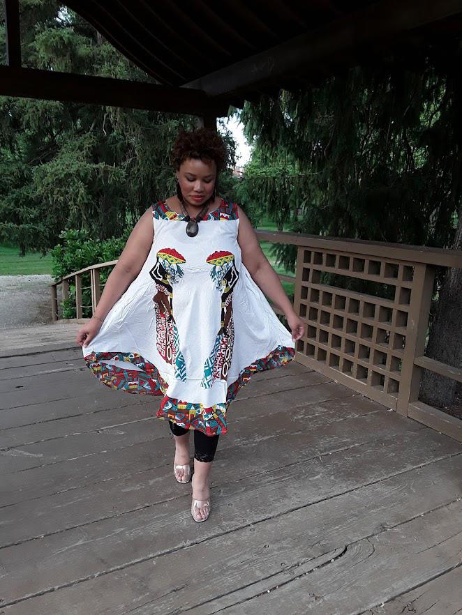 Multicolor African Print Umbrella Dress.