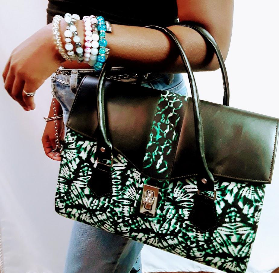 Green and Black Multicolor Handmade Ankara Handbag./ Purse