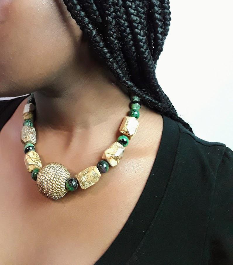 Handmade Green Chrysoprase and Jasper Necklace