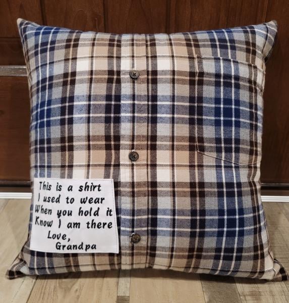 Memory pillow made from Loved Ones Shirts.