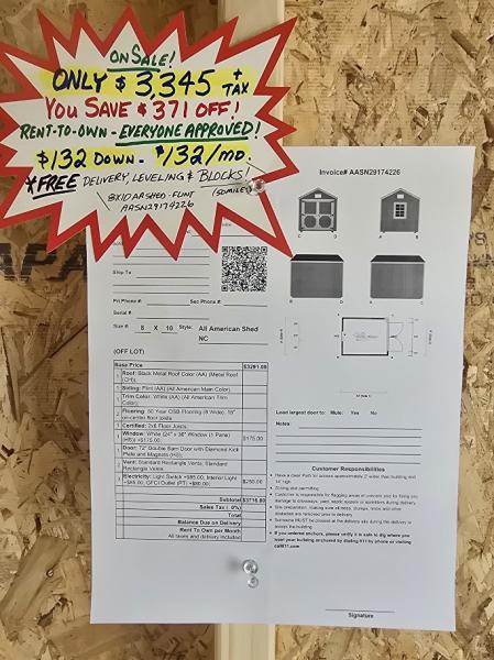 🔥SAVE $371 - 8x10 SHED W/ELECTRICAL - ONLY $3,345 - $132 DOWN & $132/MO - NO CREDIT CHECK - FREE DELIVERY & BLOCKS (50 miles)