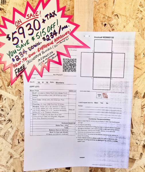 🔥SAVE $515 - $234 DOWN & $234/MO - 10x16 MONTANA - NO CREDIT CHECK - FREE DELIVERY & BLOCKS (50-miles)