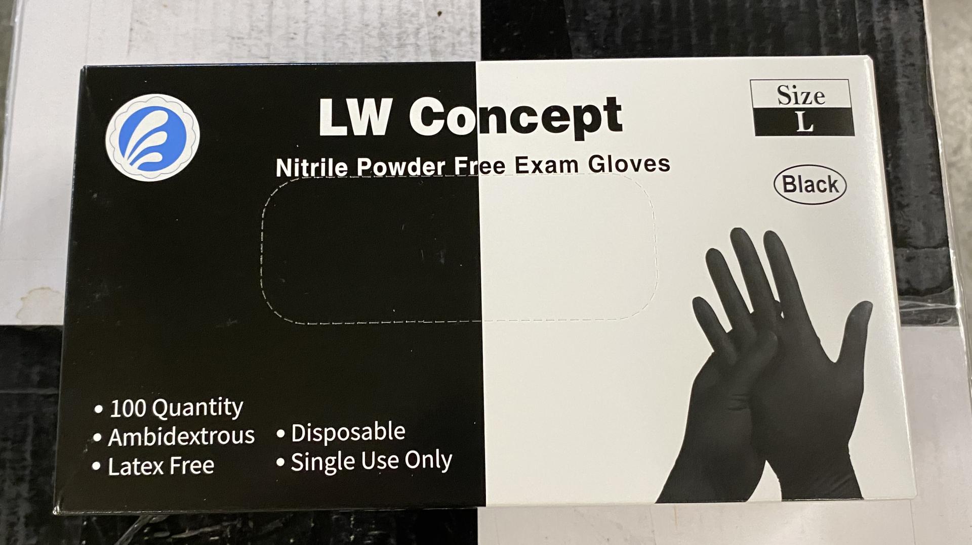LW Concepts Non-Powdered Black Nitrile / 5.5 Mil / Size L / Box of 100