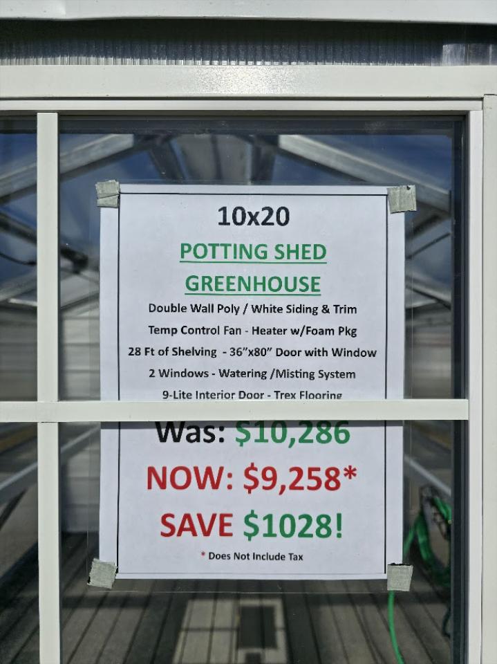 SAVE $117 OFF - ONLY $10,169- 10x20 GREENHOUSE & POTTING SHED - HEAT - WATER / MISTING SYSTEM - TREX FLOOR
