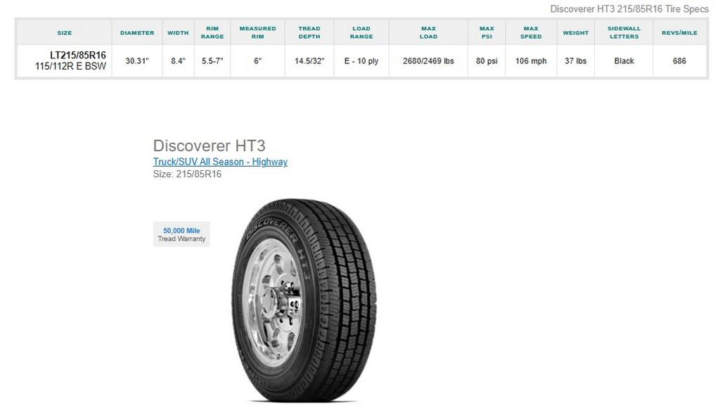 LT215/85R16 Cooper Discoverer Tires on Dually Rims Set of 4