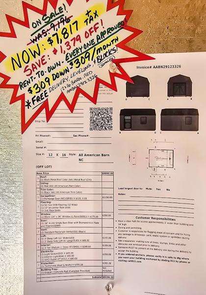 🔥SAVE 15% - $1,379 OFF - 12X16 BARN w/ELECTRICAL -  $7,817 or $309 DOWN - $309/Mo - NO CREDIT CHECK - FREE DELIVERY & BLOCKS (50 miles)