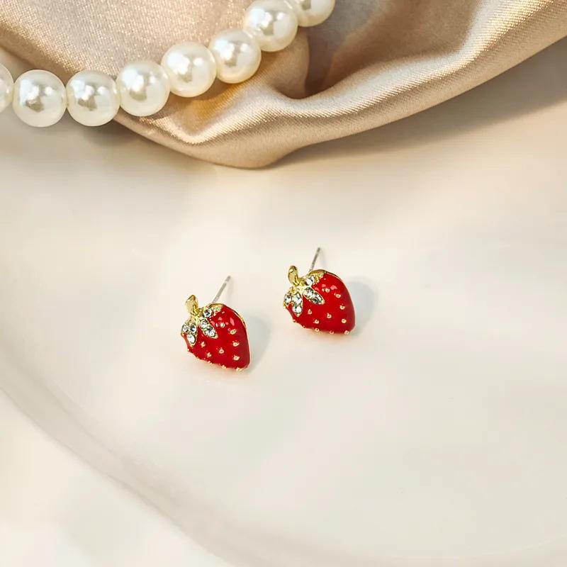 Strawberry Rhinestone Earring Studs