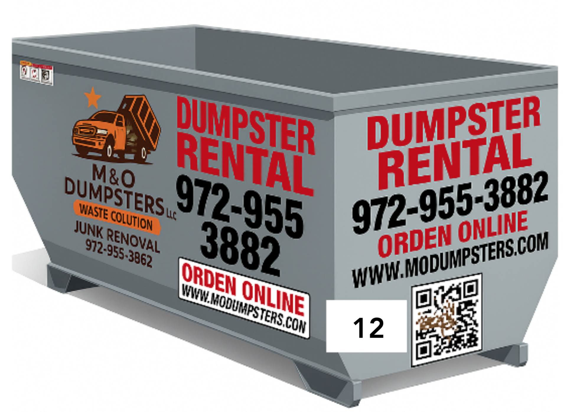 Dumpsters Rental 12yd3 / 1 day / 1 ton. ❌ We do NOT accept: Roofing materials, concrete, dirt, asphalt, liquids, or stones.