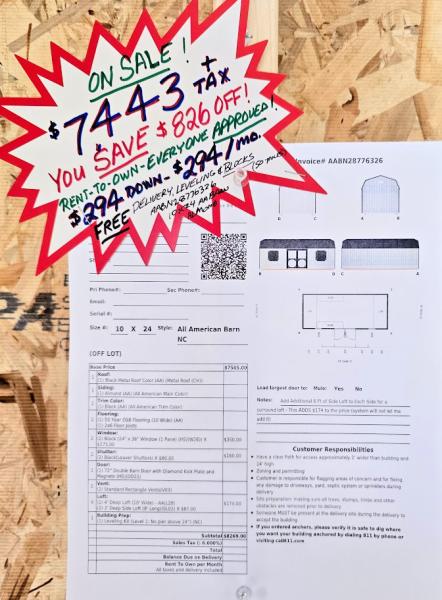 🔥$826 OFF - 10x24 LOFTED BARN w 2FT SIDE LOFTS!  $7,443 or $294,DOWN & $294/MO - NO CREDIT CHECK - FREE DELIVERY / BLOCKS (50 miles)