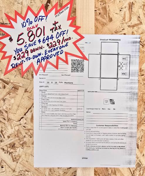 🔥10% OFF - SAVE $644 - $229 DN & $229/MO - 10x16 MONTANA - NO CREDIT CHECK - FREE DELIVERY & BLOCKS (50MI)