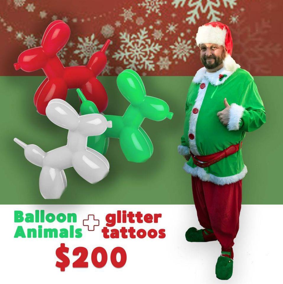Balloon animals and Glitter Tattoos with Santa&#39;s Helper