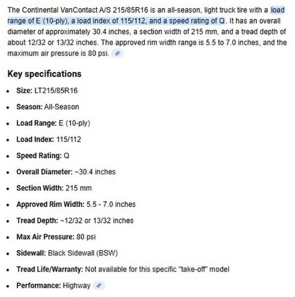 215/85R16 Continental VanContact A/S Tires Set of 4
