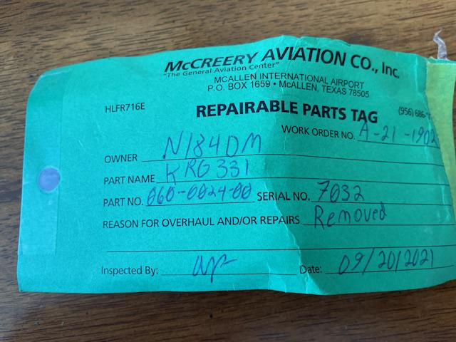 King KRG 331 Yaw Rate Gyro. Form 8130, Used.
