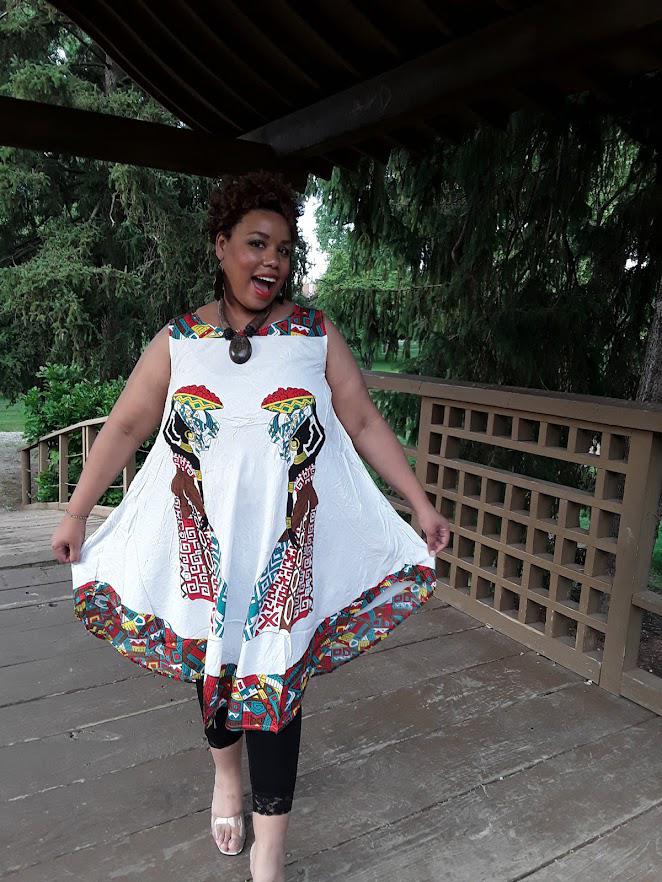 Multicolor African Print Umbrella Dress.