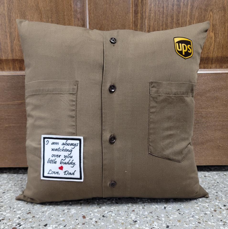Memory pillow made from Loved Ones Shirts.