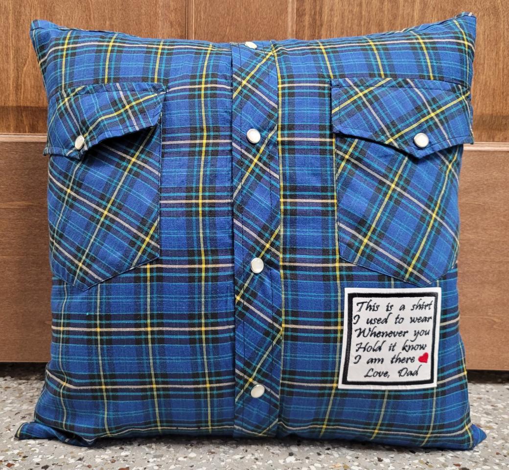 Memory pillow made from Loved Ones Shirts.