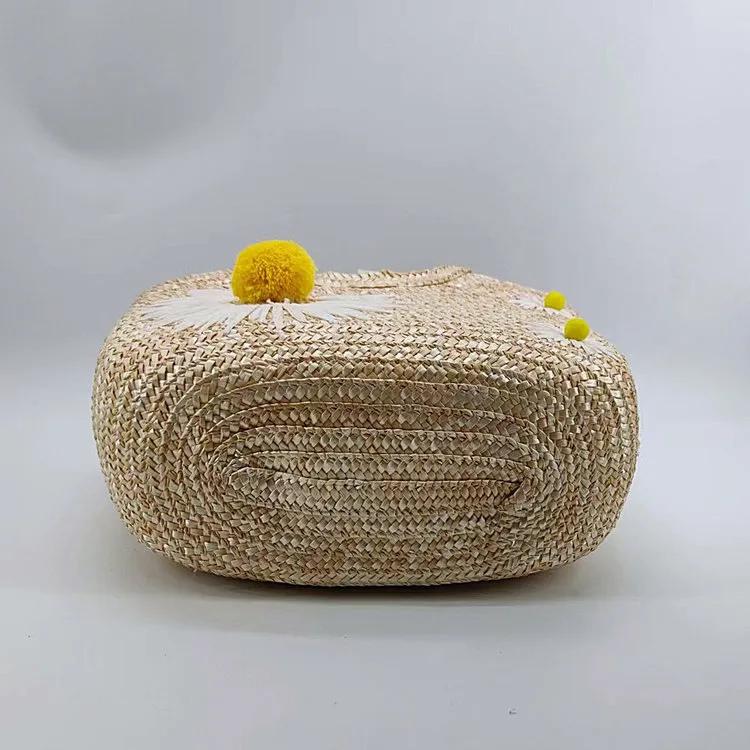 Embroidered Straw Flower Handbag