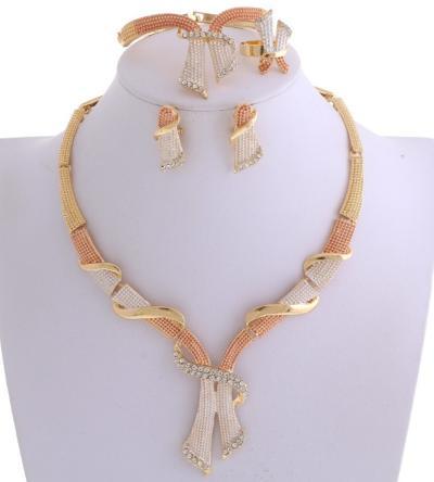 Three Tone Gold Plated Necklace Set