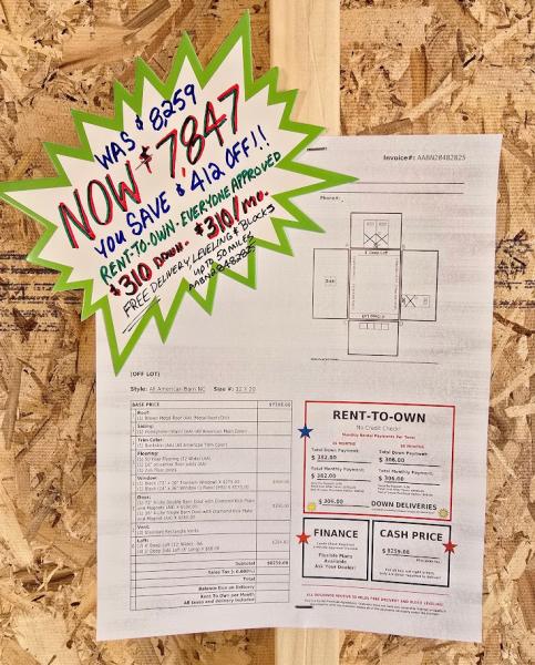 SAVE $412 OFF! - 12x20 LOFTED BARN! -$7,847 OR $310 DOWN & $310/MO - NO CREDIT CHECK - FREE DELIVERY & BLOCKS (50 miles)
