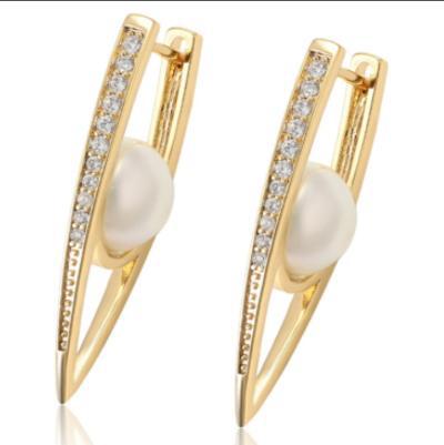 Zirconia and Faux Pearl Drop Hoop Earrings