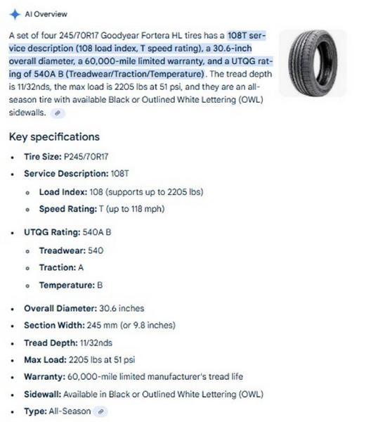 245/70R17 Goodyear Fortera HL Tires Set of 4