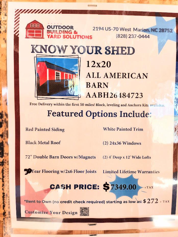 10% or $734 OFF -12x20 LOFTED BARN - ONLY $200 DN & PAYMENTS AS LOW AS $272/MO