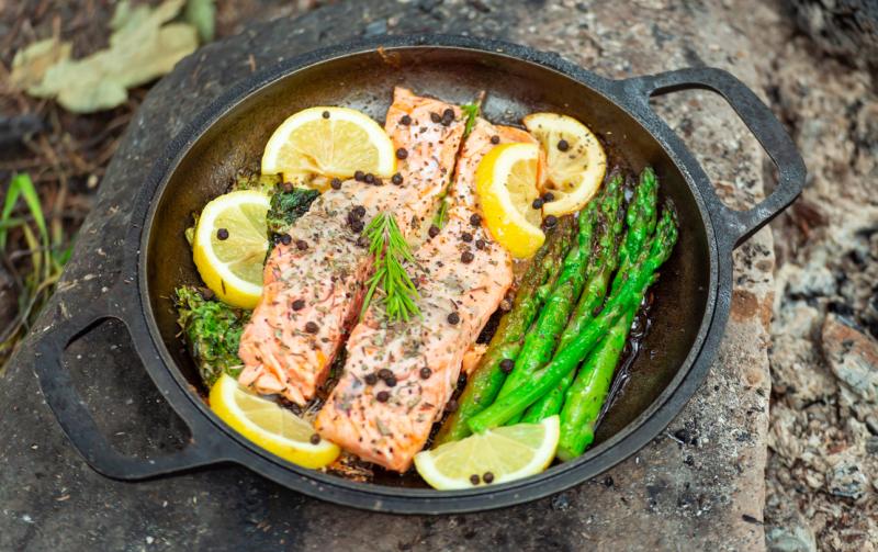 One Pan Lemon Garlic Baked Salmon + Asparagus