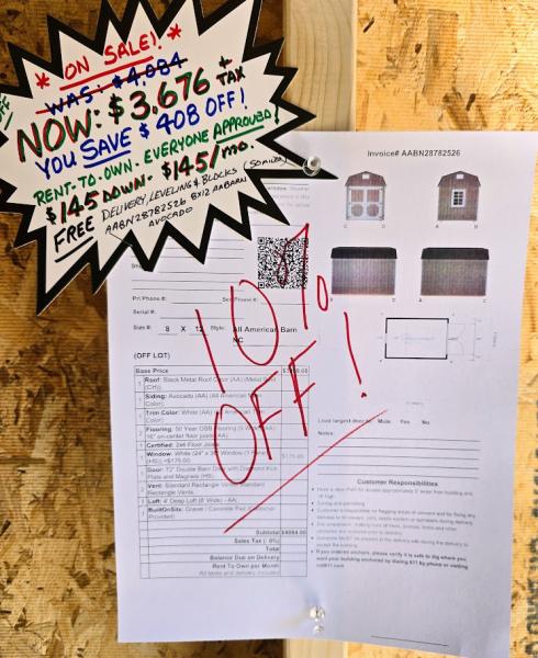 🔥SAVE $408 OFF - 8x12 LOFT BARN - $3,676 or $145 DOWN & $145/mo -NO CREDIT CHECK - FREE DELIVERY & BLOCKS  ( 50 miles )