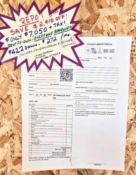 🔥REPO - SAVE $2,416 - 12x20 RAMP DOOR BARN w/ELECTRICAL PACKAGE - $7,050 + tax or $422 DOWN & $272/MO - NO CREDIT CHECK RTO - DELIVERY & BLOCKS INCLUDED!