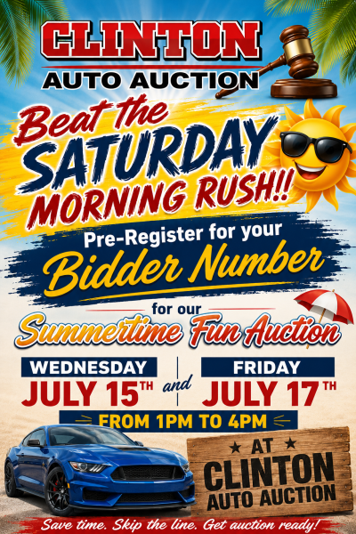 Pre-Registration for Buyers numbers Wed July 15 and Fri. July 17 from 1-4pm