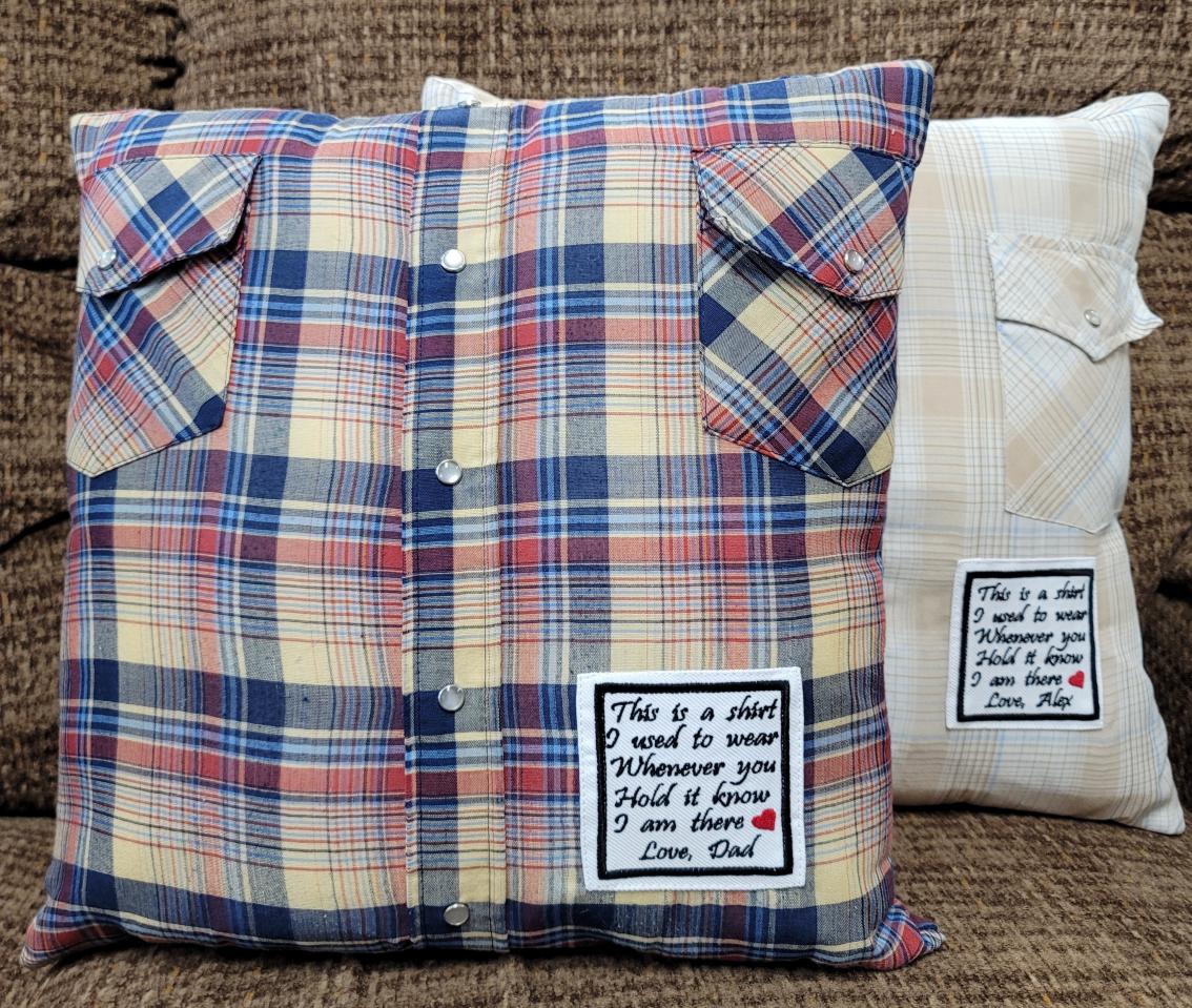 Memory pillow made from Loved Ones Shirts.