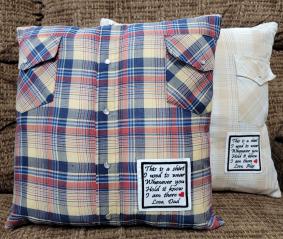 Memory pillow made from Loved Ones Shirts.