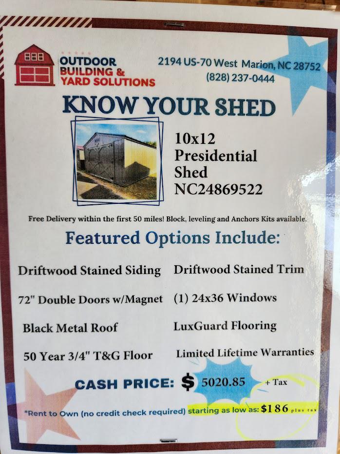 20% or $1,004 OFF - 10x12 with Lux-Guard 1 1/4" Floor - $4,016 + tax OR $169/Mo