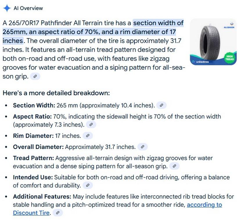 265/70R17 Pathfinder All Terrain Tires Set of 5