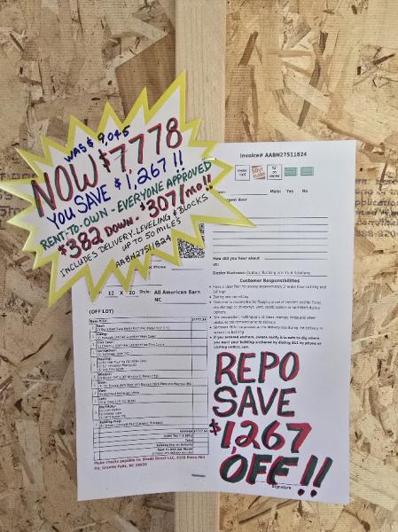 REPO 12X20 W/RAMPAGE DOOR - SAVE $1,267 - $382 DOWN & $307/Mo OR $7,778 - NO CREDIT CHECK - DELIVERY & BLOCKS (50-MILES)