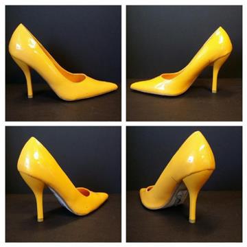 PATENT MUSTARD YELLOW PUMPS WILD DIVA