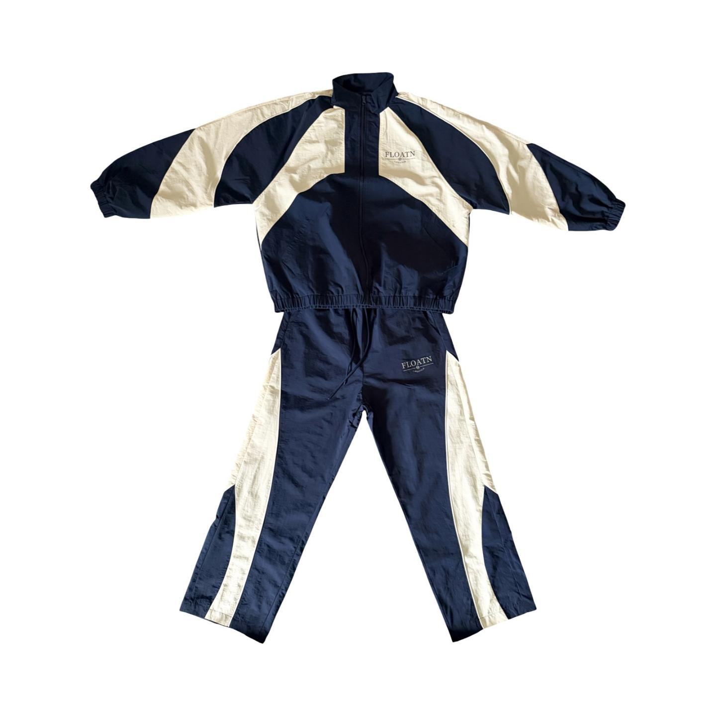 Navy Blue & Off White Floatn Retro Windbreaker Tracksuit