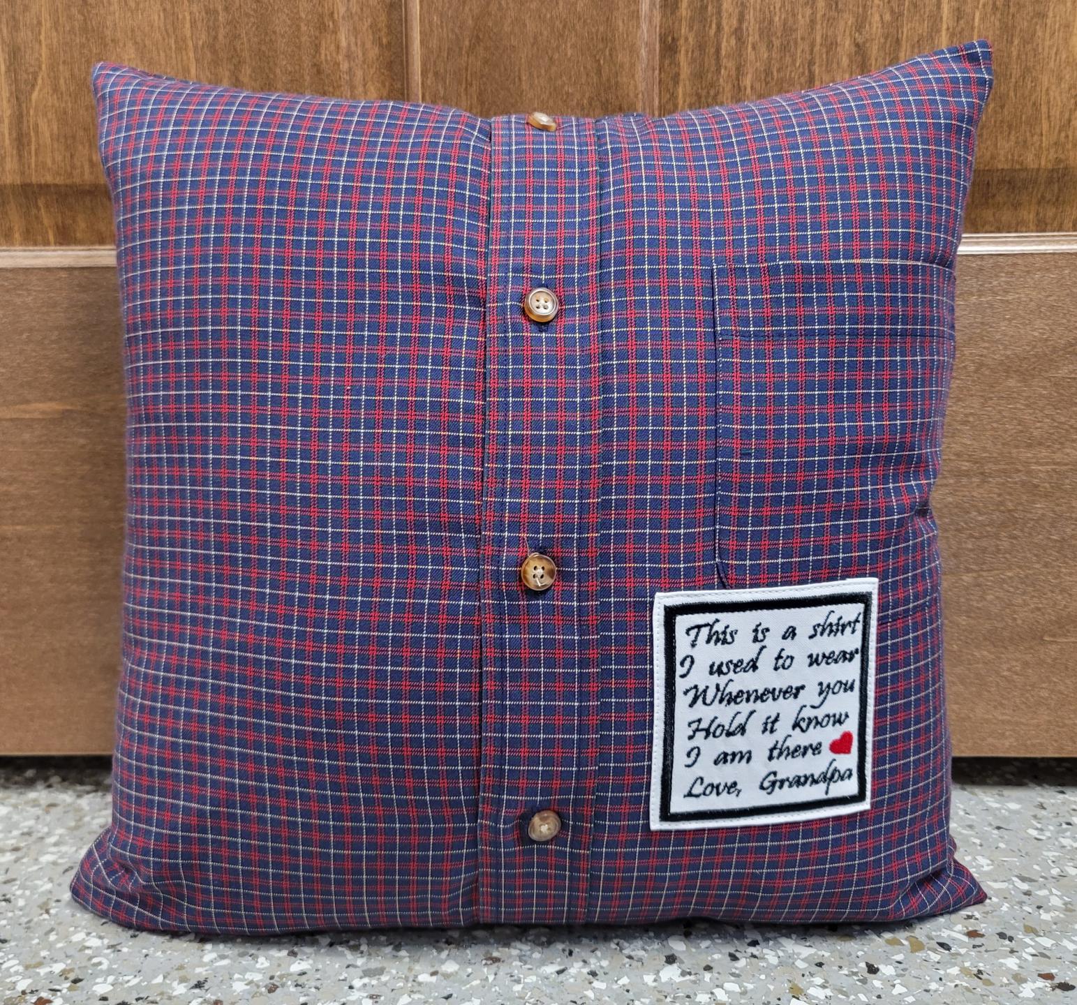Memory pillow made from Loved Ones Shirts.