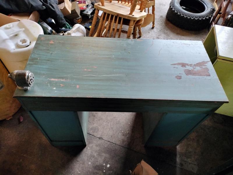 Antique green desk with pencil sharpener