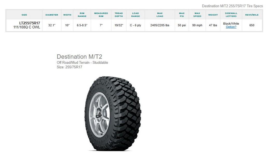 255/70R17 Firestone Destination M/T2 Tires Set of 4