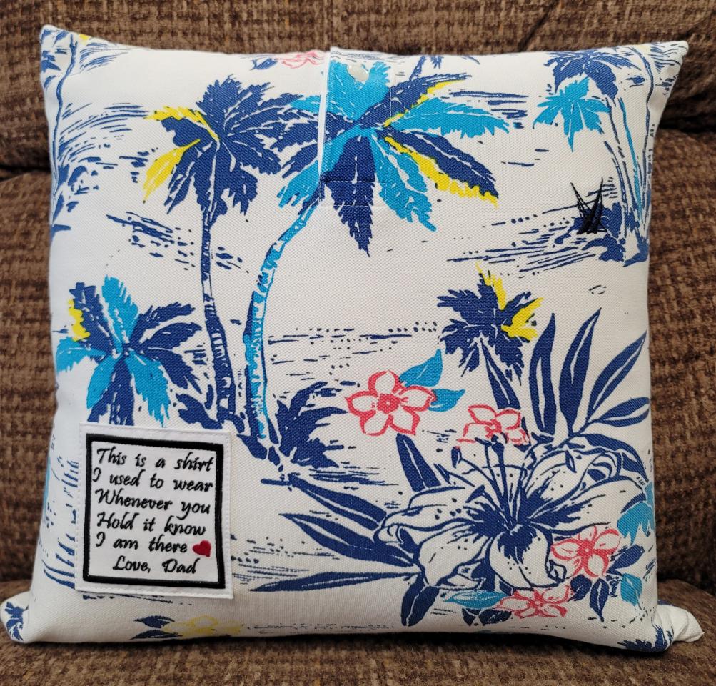 Memory pillow made from Loved Ones Shirts.