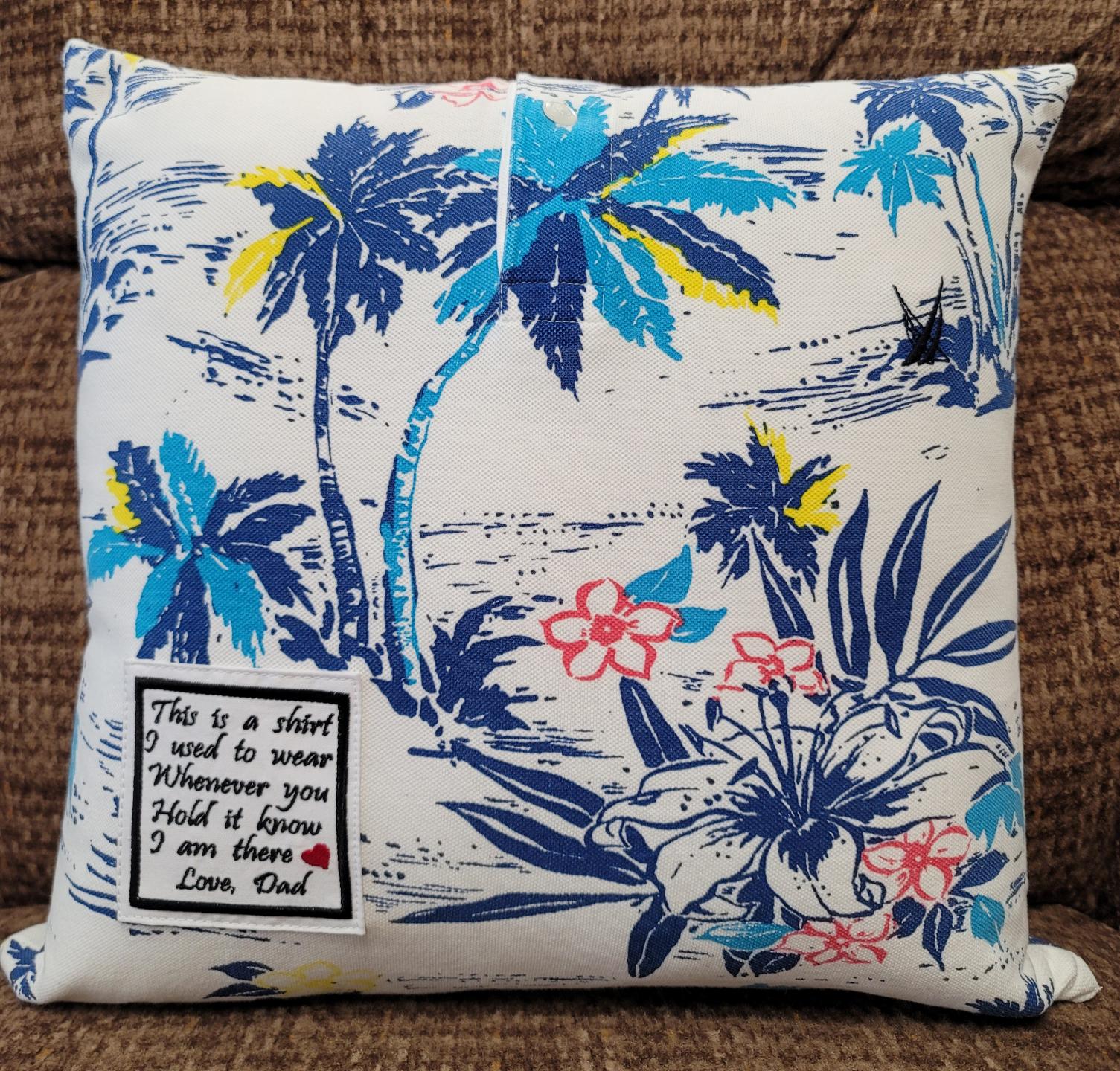 Memory pillow made from Loved Ones Shirts.