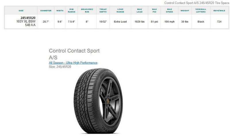 245/45ZR20 Continental Control Contact Tires Set of 4