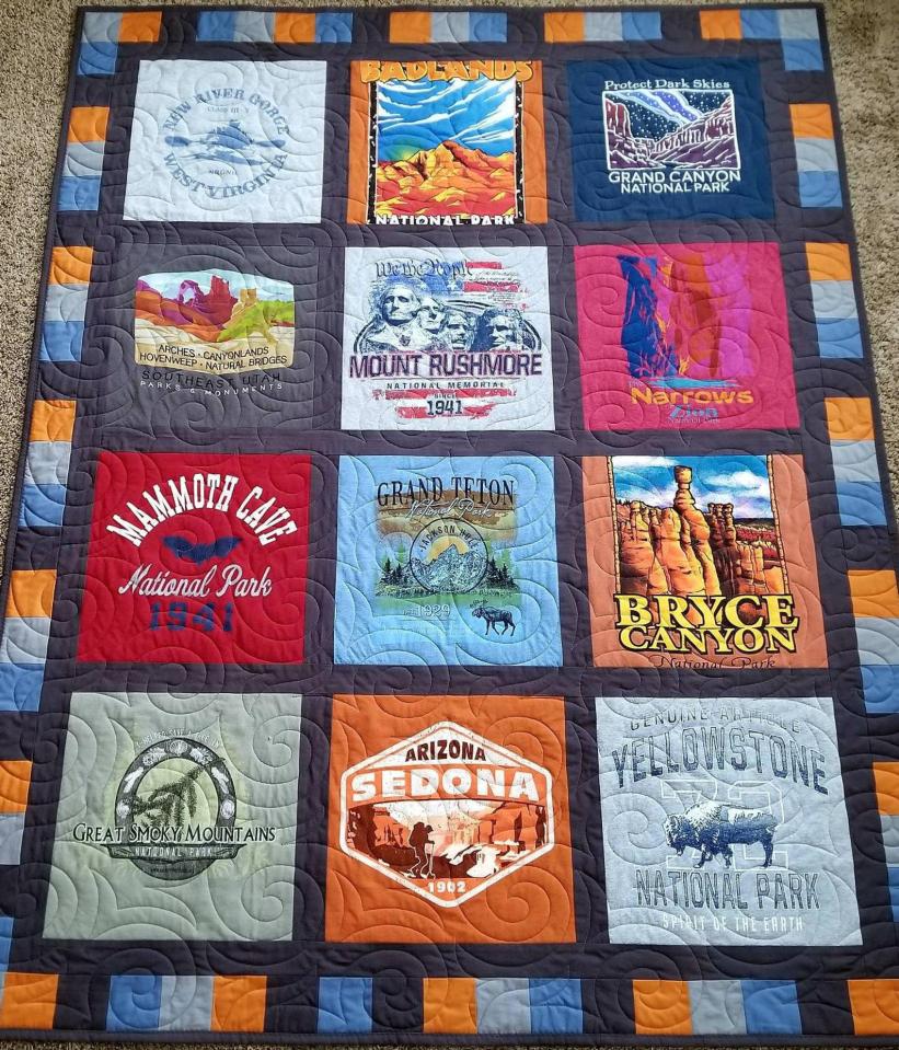 Traditional T-shirt Quilt with Coloblock Border