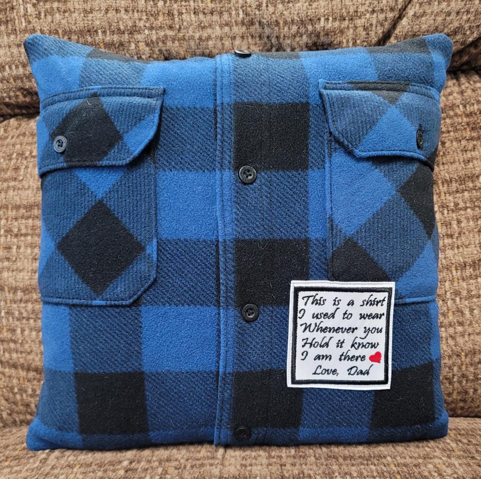Memory pillow made from Loved Ones Shirts.