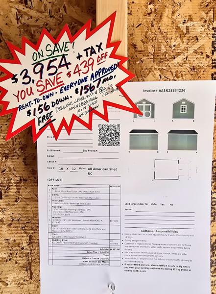 🔥SAVE $439 - 10x12 SHED - $3,954 or $156 DOWN & $156/MO - NO CREDIT CHECK - FREE DELIVERY & BLOCKS (50 miles)