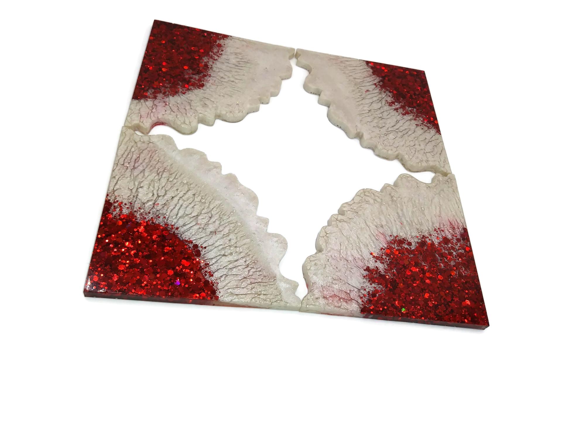 Red and White geo coasters